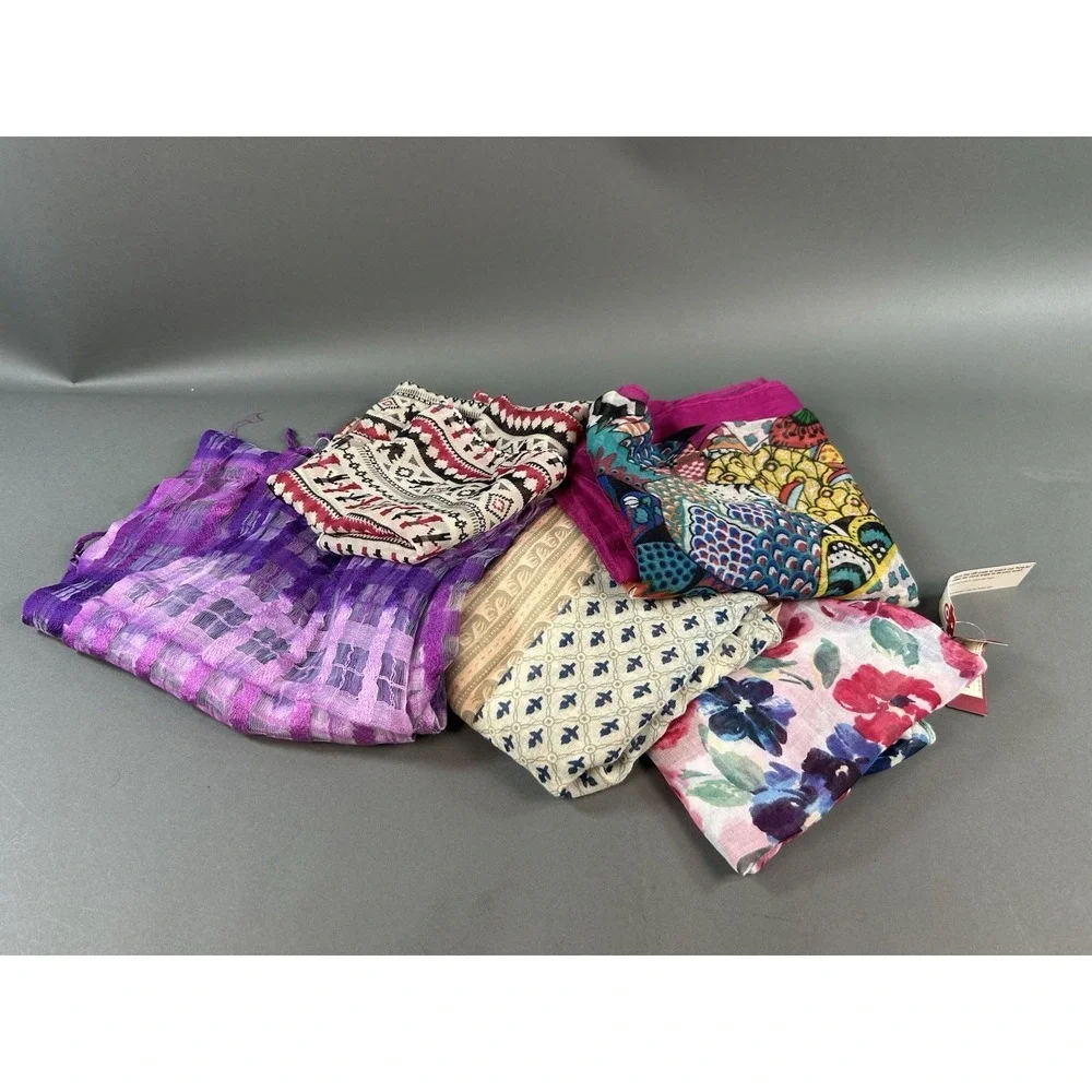Lot of 5 Women's Fashion Scarves Wraps Floral Infinity Sheer Mixed Colors